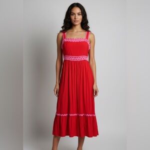 Blu Pepper Red Maxi Dress with Pink Trim